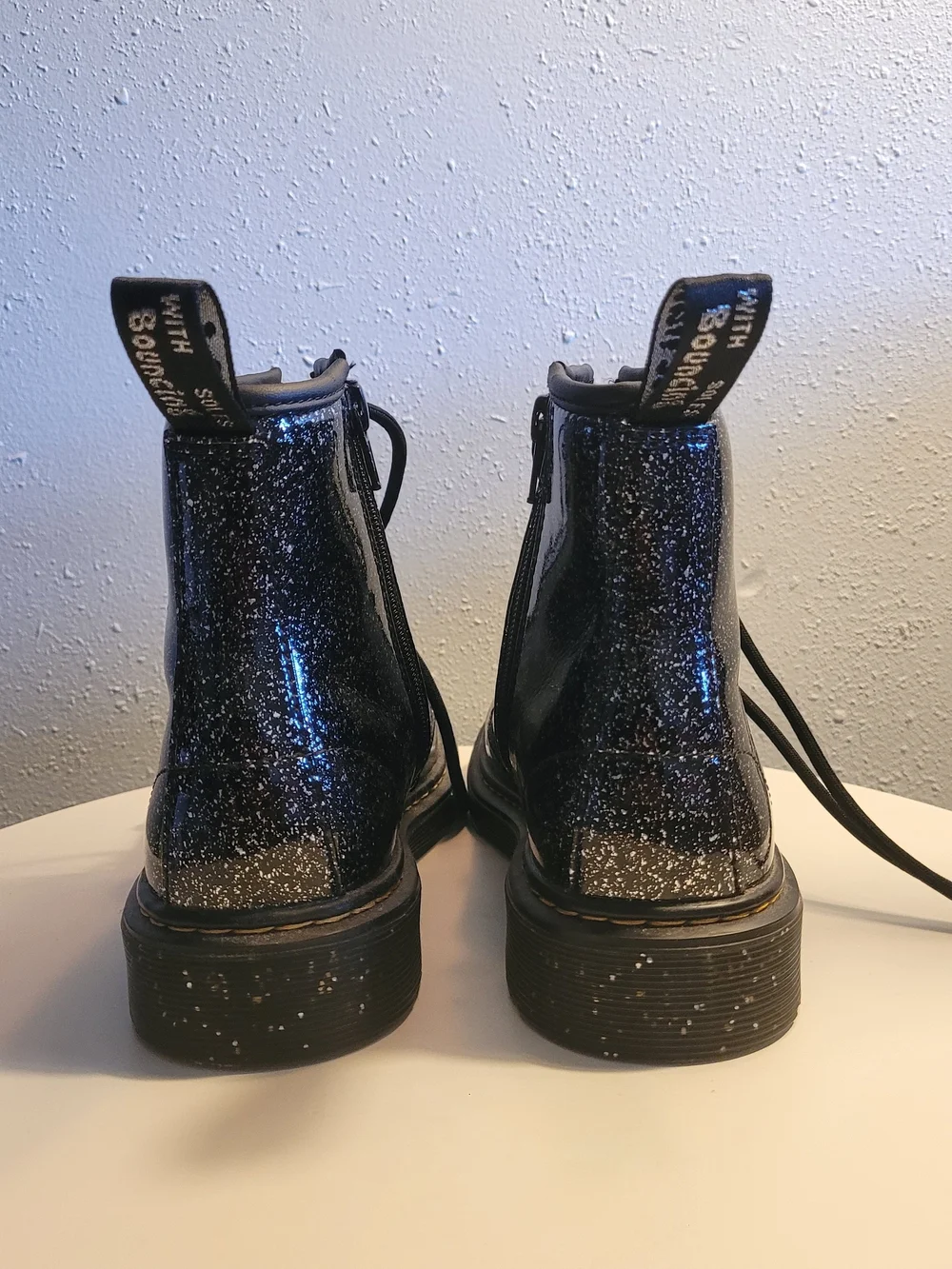 Dr Marten Black Glitter Girls Lace-Up Combat Boots Side Zipper
